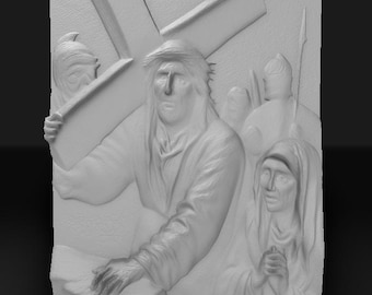 Jesus Carrying the Cross STL 3D Relief Model Digital Download Christian Wall Art Catholic Decor