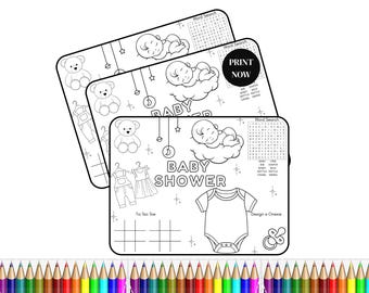 Baby Shower Activity Placemat: Fun Games & Coloring (PDF Download)