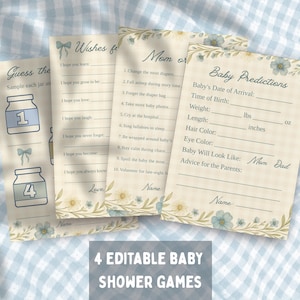 Baby in Bloom Baby Shower Games Bundle – Printable Wildflower Shower Activities, Dusty Blue Cottagecore Floral Game Set for Baby Boy Shower