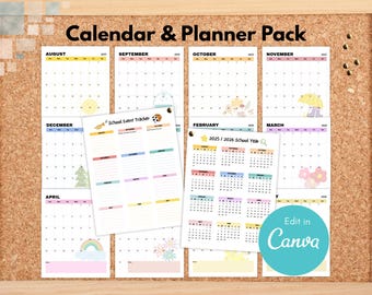 School Calendars & Planners Printable Pack: Monthly Calendar, School Year Overview, Event Tracker (Digital Download)