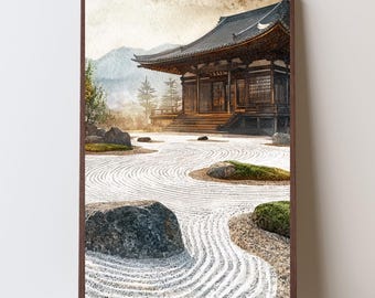 Zen Garten Wall Art: Japanische Tempelszene, Japandi Dekor (Digitaler Download)
