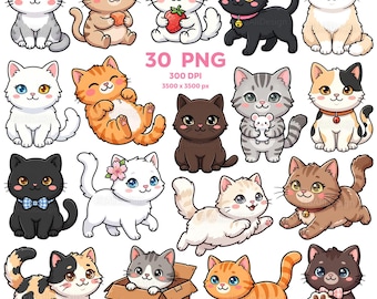 Kawaii Cozy Cat Clipart, Cute Cat Cartoon, Kawaii Cat Clipart, Adorable Kitty, Kawaii Meow PNG, Fluffy Cat PNG, Cute Cat Stickers