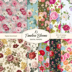 Papel digital, papel para impressão Timeless Blooms, páginas de diário de lixo, papel para impressão, kit de diário de lixo, papel para impressão floral