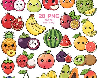 Söta fruktansikten Clipart, Kawaii frukt Clipart, söta fruktkaraktärer PNG, bedårande frukt PNG, transparent frukt, söta fruktklistermärken