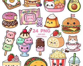 Kawaii Foodies Clipart, Cute Food Clipart, Food PNG, Colorful Food Clipart, Kawaii PNG, Transparent clipart