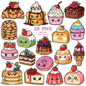 Cute Dessert Clipart, Kawaii Bakery Clipart, Adorable Sweets PNG, Kawaii Dessert Clipart, Dessert PNG, Dessert Stickers, Sweets PNG