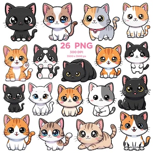 Cartoon kat schatjes clipart kat, kat clipart, schattige kat illustraties voor stickers, kawaii kitty, kat png, kawaii png, transparante clipart