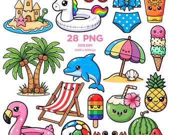 Imágenes prediseñadas de verano relajante y divertido, imágenes prediseñadas de verano, imágenes prediseñadas de verano kawaii, verano tropical, PNG de verano divertido, fondo transparente