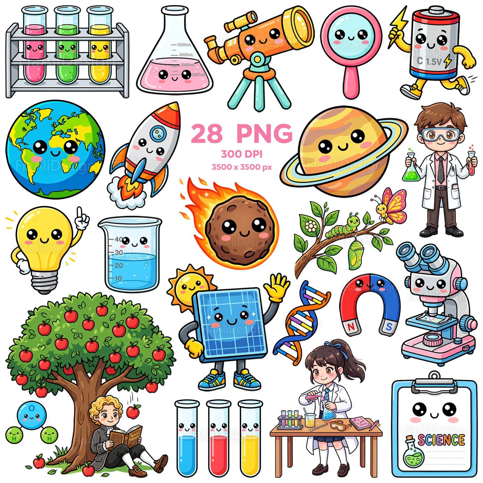 Happy Science World Clipart Set, Cute Science Clipart, Adorable Science ...