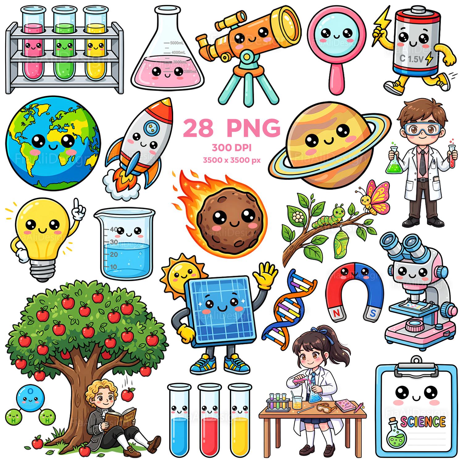 Whimsy Clips Science Happy Science World Clipart Set, Cute Science Clipart, Adorable Science ...