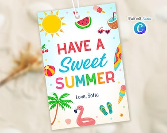 Bearbeitbar Haben Sie einen hellen Sommer Geschenkanhänger, letzten Tag der Schule Anhänger, druckbare Anhänger, Anhänger für das Ende des Jahres, Sommergeschenk für Freunde
