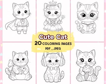 Cute Cat Coloring Pages, Cat Coloring Book, Coloring Book, Animal Coloring Book, Coloring Pages, Coloring Book for Kids, Printable PDF