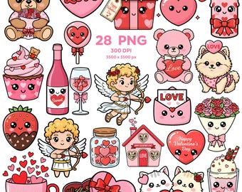 Kawaii Valentine Clipart, Valentine’s Day Clipart PNG, Love Clipart, Romantic Illustration, Sweet Love, Chocolate, Valentine Stickers