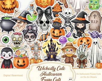 Wickedly Cute Halloween Fussy Cut, Halloween Printable, Junk Journal Supplies, Junk Journal Kit, Halloween Stickers, Digital Stickers