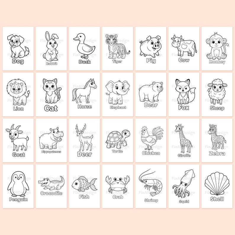 Animal Names Coloring Pages, Animal Vocabulary Coloring Pages, Coloring ...