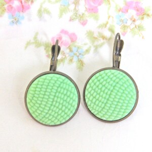 Mint Green Glass Hobnail Drop Dangle Earrings - Round Glass Quilted Antique Brass Lever Back Drop Dangle - Wedding,Bridesmaid,Bridal,Holiday