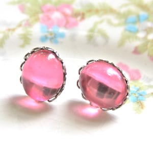 Rosa ovale Strass Silber überbackene Post Rhinestoneohrringe - Hochzeit, Braut, Brautjungfer