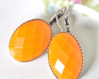 Handmade Orange Jade Silver Plated Leverback Drop Earrings – Dangly & Elegant