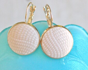 White Hobnail Glass Vintage Silver Round Lever Back Drop Earrings -  Wedding, Bridal, Bridesmaid
