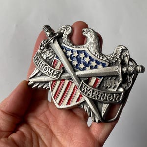 Vintage Collectible Belt Buckle, American Flag Eagle Buckle, Chrome Warrior Americana Style Buckle, Western Buckles, Collectible Accessories