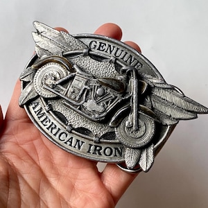 Vintage Collectible Pewter Belt Buckle, Motorcycle Buckle, Genuine American Iron Belt Buckle, Chopper Buckle, Gift for Bikers