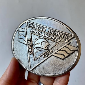 Vintage Collectible Belt Buckles, Charter Member North American Fishing Club Buckle, Fishing Theme Buckle, Collectible Accessories