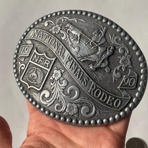 Vintage Collectible Belt Buckle, Rodeo Buckles, NFR 1990 Buckle, Western Cowboy Style Buckles, Collectible Accessories, Americana Style