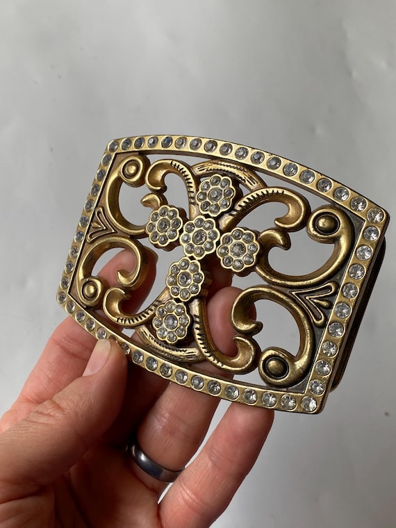Vintage Rhinestone Cross Belt Buckle: Bejeweled Religious  display picture 2