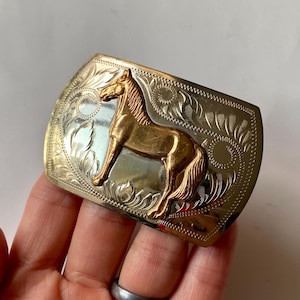 Vintage German Silver Horse Belt Buckle - Kids Cowboy Western Rodeo
