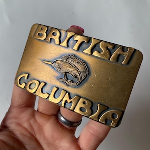 Vintage Collectible Fish Belt Buckles, Fishing Theme Buckle, Brass Marlin Buckle, British Columbia Fishing Buckle, Collectible Accessories