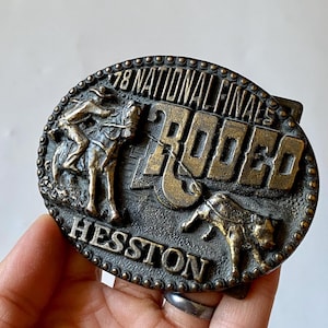 Vintage Rodeo Belt Buckles, Collectible Hesston 1978 National Finals Rodeo Buckle, National Rodeo Finals Souvenir Buckle, 1970s Belt Buckles
