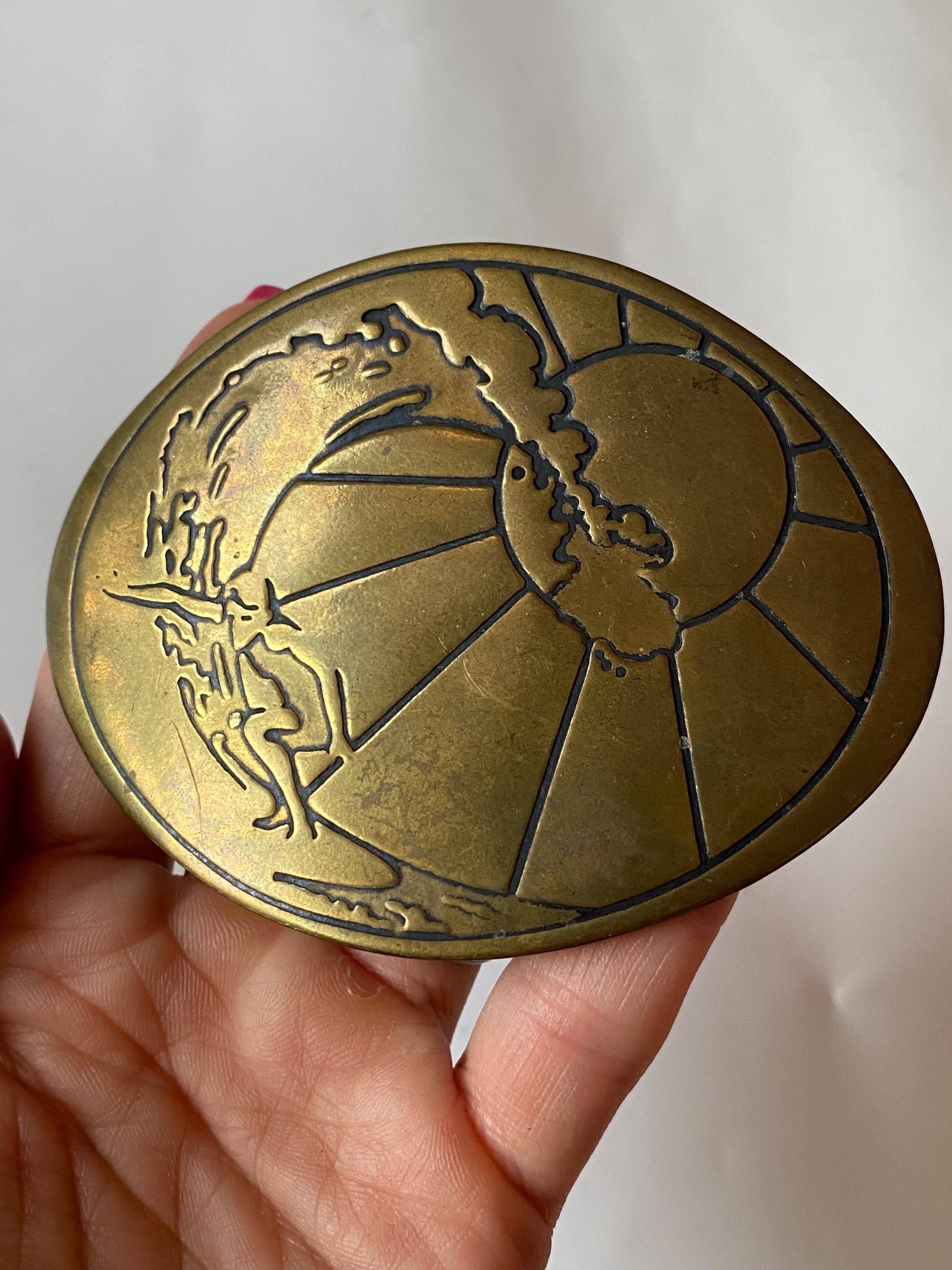 Vintage Brass with Inlaid Wood Tree with Full Moon or Sun Belt Buckle Large Tree Belt Buckle: Antique Gold Oak Leaf Design - Etsy main image 4