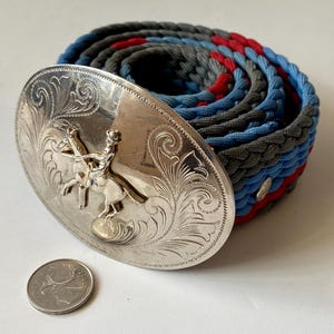 Vintage Cowboy on Horse Belt Buckle with Woven Belt - Western Style