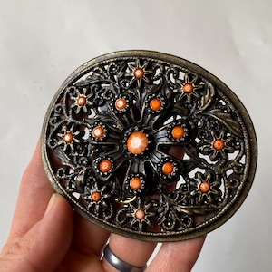 Vintage Collectible Belt Buckle, Floral Cutout Filigree Buckle, Brass Flowers Belt Buckle, Western Style Buckle, Collectible Accessories