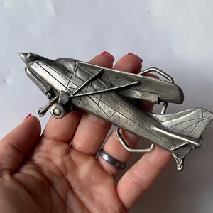 Vintage 1979 Airplane Belt Buckle: Pewter Aviation Theme