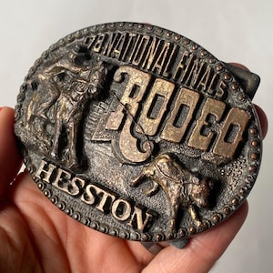Vintage Rodeo Belt Buckles, Collectible Hesston 1978 National Finals Rodeo Buckle, National Rodeo Finals Souvenir Buckle, 1970s Belt Buckles