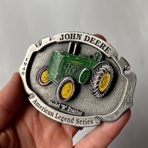 Collectible Vintage Belt Buckles, John Deere Model R Tractor 1949-1954 Commemorative Buckle, Pewter Buckles, Collectible Accessories