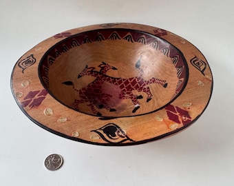 Vintage African Mahogany Wood Decorative Bowl, Giraffe Wooden Bowl