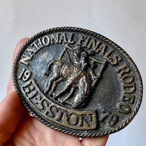 Vintage Rodeo Belt Buckles (MISSING SWIVEL!!), Collectible Hesston 1979 National Finals Rodeo Buckle, National Rodeo Finals Souvenir Buckle
