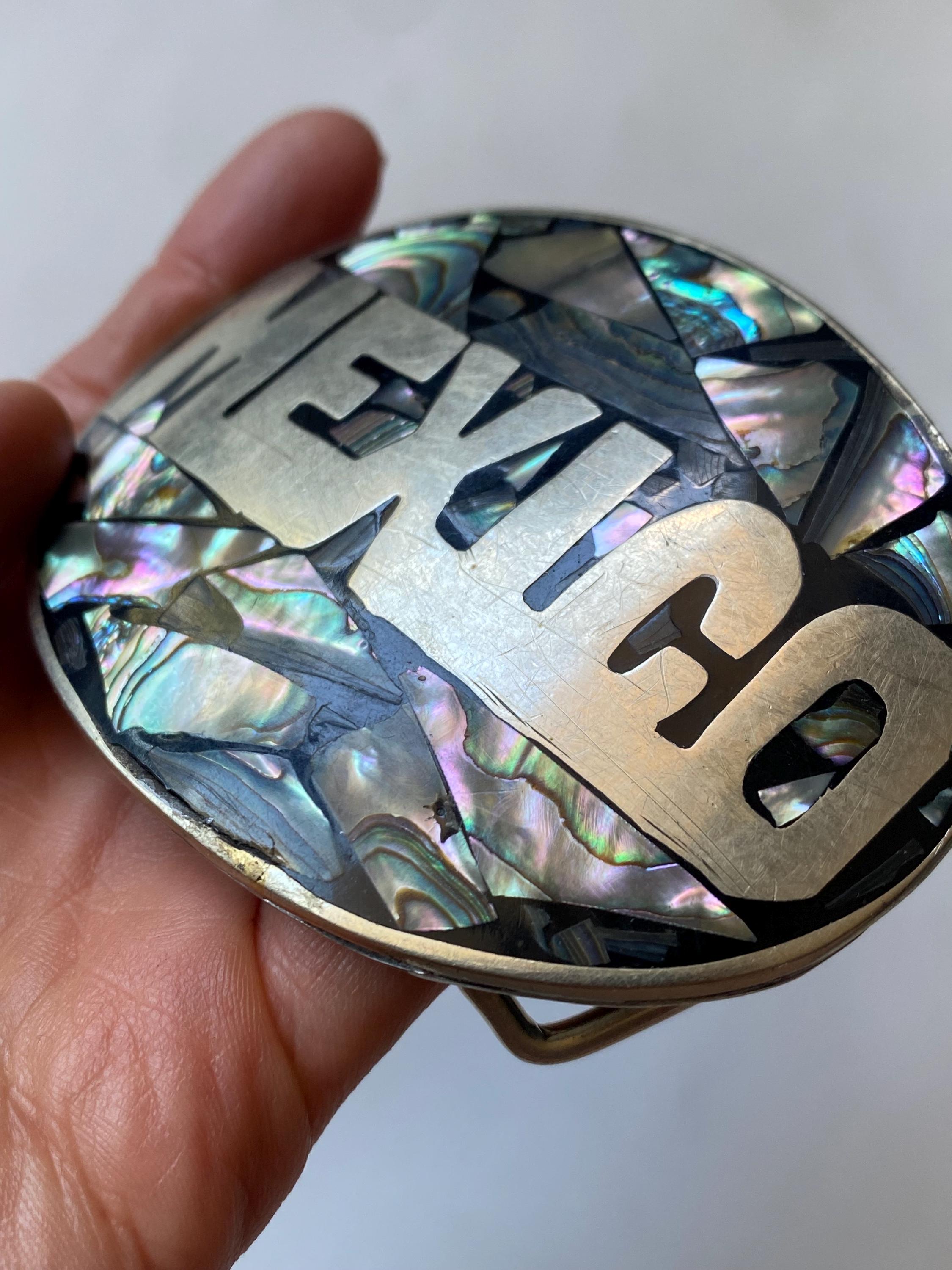 Vintage Blue Abalone Shell and Silver Belt Buckle Vintage Abalone Shell & Brass Belt Buckle – Dovetail main image 2
