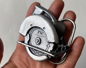 Vintage 1979 Bergamot Pewter Belt Buckle: Combination Blade, Construction Theme