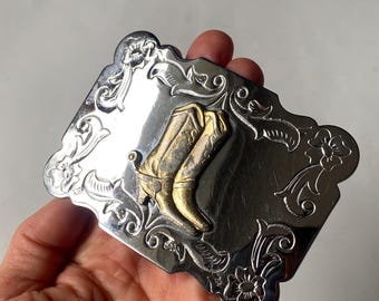 Vintage‎ Solid Pewter Western Belt Buckle Cowboy Cowgirl Boots USA 4\