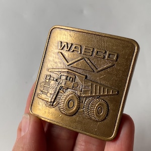 Vintage Brass Wabco Mining Truck Belt Buckle: Collectible Industrial Theme