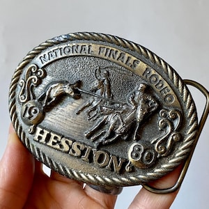Vintage Rodeo Belt Buckles (WITH A HOLE!!), Collectible Hesston 1980 National Finals Rodeo Buckle, National Rodeo Finals Souvenir Buckle