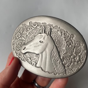 Vintage Edelstahl Pferdekopf Gürtelschnalle, Western Americana