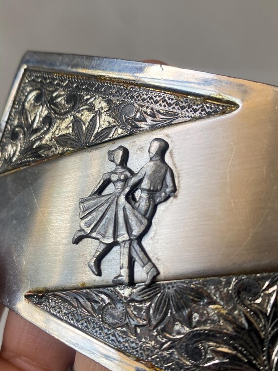 Vintage Square Dance Belt Buckle 3.25 In Black Silver Dancing Couple Western USA Western square dancing silver - Gem main image 3