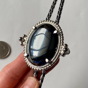 Collectible Vintage Bolo Ties, Black Stone Bolo Tie, Western Style Cabochon Bolo Tie, Collectible Western Accessories, Natural Stone Bolo