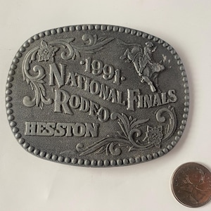 Vintage Rodeo Belt Buckles, Collectible Hesston Rodeo Belt Buckle, National Rodeo Finals 1991 Souvenir Buckle, Rodeo Buckles, 1990s Buckle