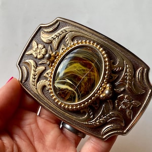 Vintage Collectible Belt Buckles, Cabochon Jasper Golden Buckle, Western Cowboy Belt Buckles, Country Style Buckles, Collectible Accessories