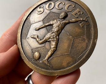 Vintage 1978 Indiana Metal Craft Soccer Belt Buckle, Solid Brass Ball Shape